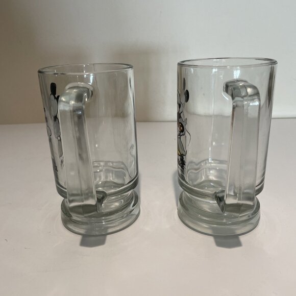 Vintage Walt Disney Minnie Mouse Pedestal Mugs Glasses Clear Handle Set of 2 - Picture 4 of 8